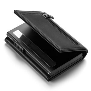 VC302- Side Slider Mechanism, with/without Back Zipper Pocket, Magnetic Strip Closure Tri-fold Wallet - Emporium Shop