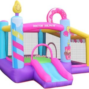 Doctor Dolphin Casa inflable para niños, casa inflable con soplador para interiores y exteriores, gorila inflable para fiestas de niños (tema de globo de aire caliente)